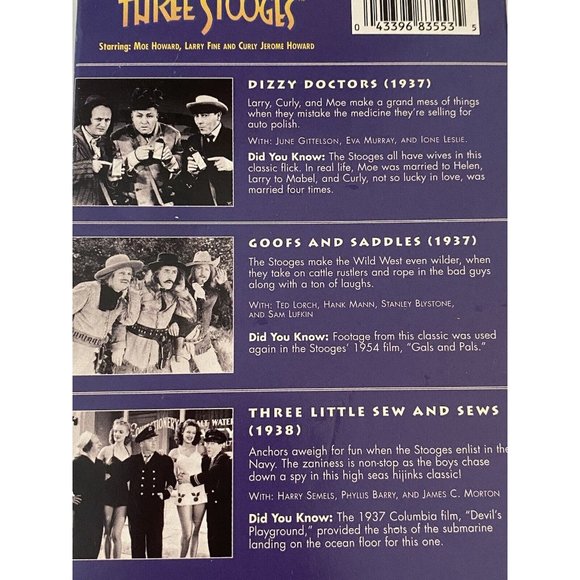 The Three Stooges Dizzy Doctors VHS Tape with 2 Other Movies 1996 Excellent Cond - Picture 4 of 16